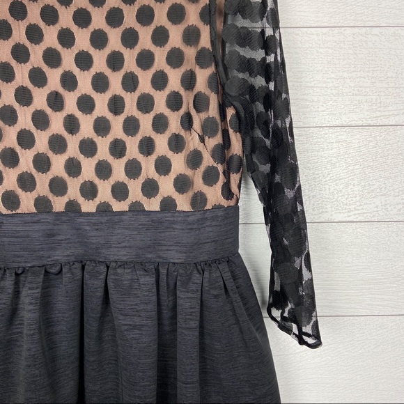 Eliza J Sheer Polka Dot Fit Flare Dress Black - Picture 4 of 5